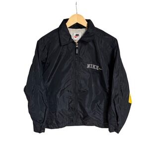 Vintage Nike Windbreaker Jacket Kids Large (14-16) Black Yellow Embroidered Logo